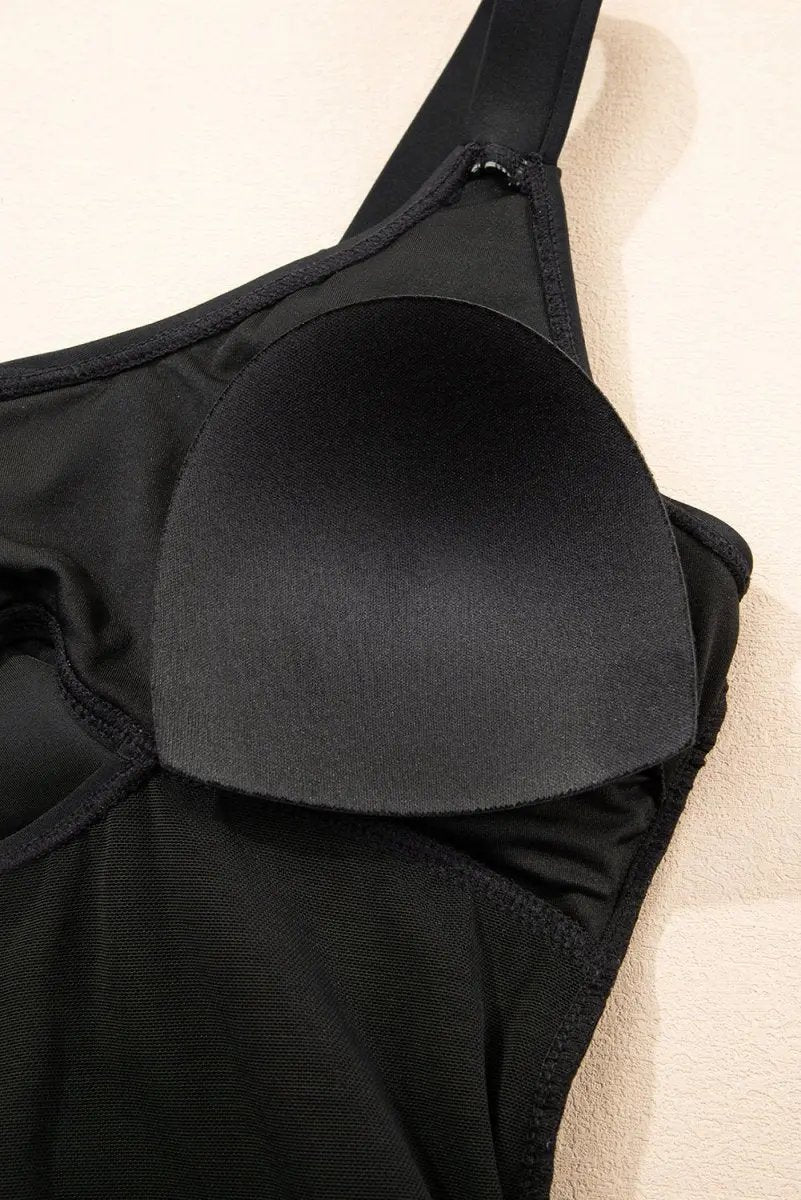 Black Adjustable Straps Cutout Ruched Knot Slit Swim Dress - Love Salve